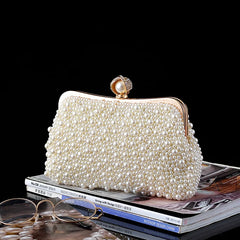 Women's Crystals / Pearls Evening Bag Beige