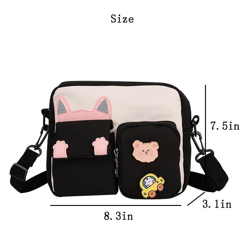 Women's Canvas Mini Shoulder Bag Girls Small Wallets Zipper Shopper Bag Cartoon