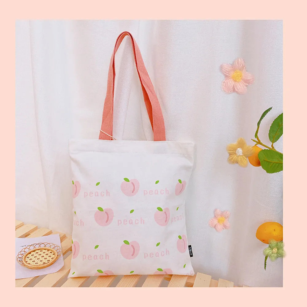 Fruit Cotton Canvas Large Shoulder Tote Bag for Women