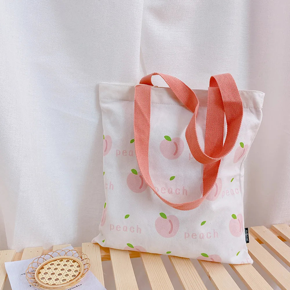 Fruit Cotton Canvas Large Shoulder Tote Bag for Women