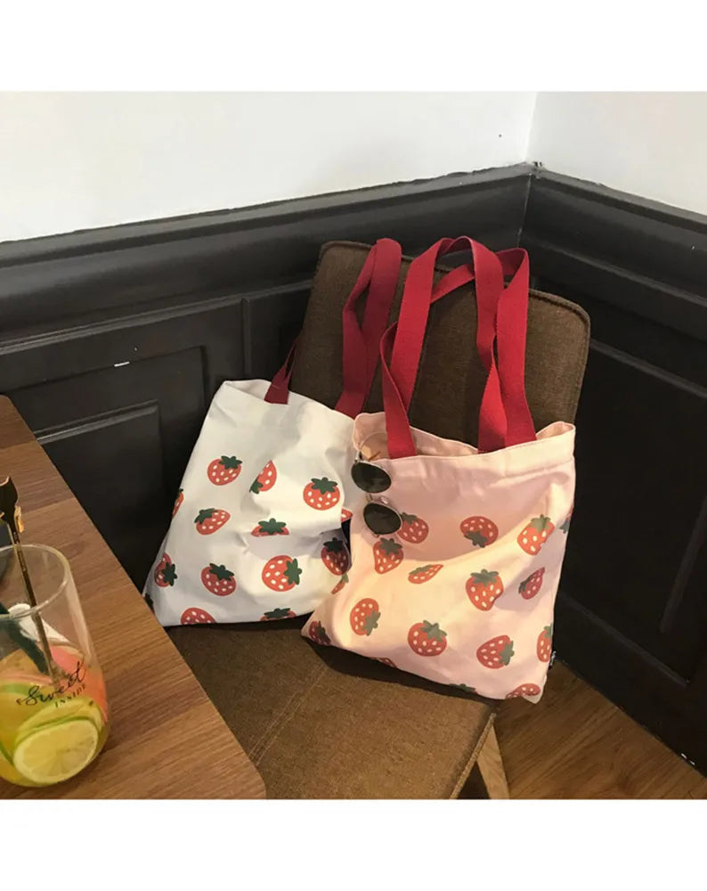 Fruit Cotton Canvas Large Shoulder Tote Bag for Women
