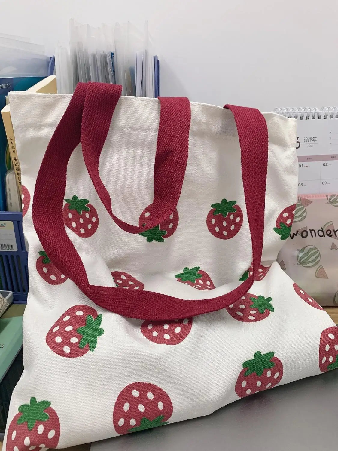 Fruit Cotton Canvas Large Shoulder Tote Bag for Women