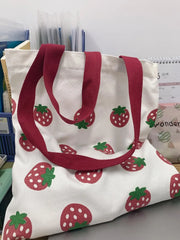 Fruit Cotton Canvas Large Shoulder Tote Bag for Women