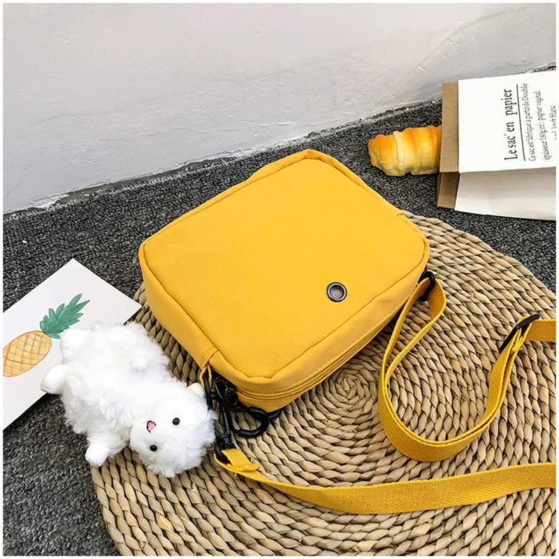 Fur Ball Pendant Canvas Shoulder Bag for Girls Women