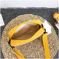 Fur Ball Pendant Canvas Shoulder Bag for Girls Women