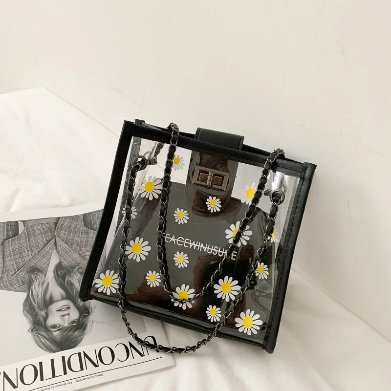 Women's Daisy Shoulder Bags Transparent Jelly Bag Handbags Purse Clutches
