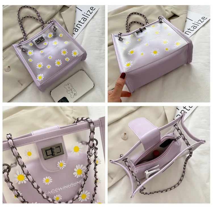 Women's Daisy Shoulder Bags Transparent Jelly Bag Handbags Purse Clutches