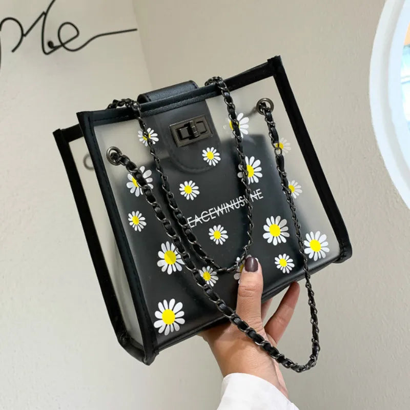 Women's Daisy Shoulder Bags Transparent Jelly Bag Handbags Purse Clutches