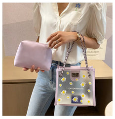 Women's Daisy Shoulder Bags Transparent Jelly Bag Handbags Purse Clutches