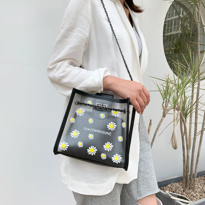 Women's Daisy Shoulder Bags Transparent Jelly Bag Handbags Purse Clutches