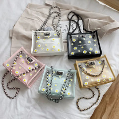 Women's Daisy Shoulder Bags Transparent Jelly Bag Handbags Purse Clutches