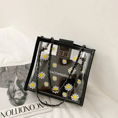 Women's Daisy Shoulder Bags Transparent Jelly Bag Handbags Purse Clutches