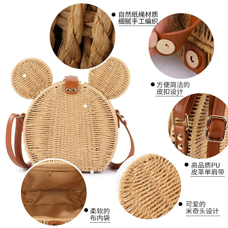 Women's Straw Fancy Bags Handbag Rattan Travel Vacation Small Round Beach Bags
