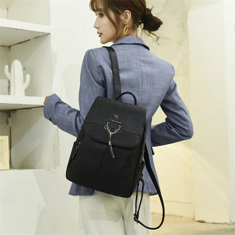 Vintage Deer Head Tassel Backpack High Capacity Girls School Bags