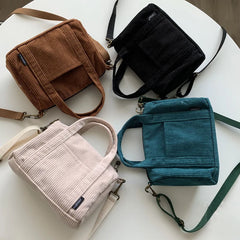 Corduroy Tote Bag Shoulder Shopper Crossbody Travel Phone Pouch
