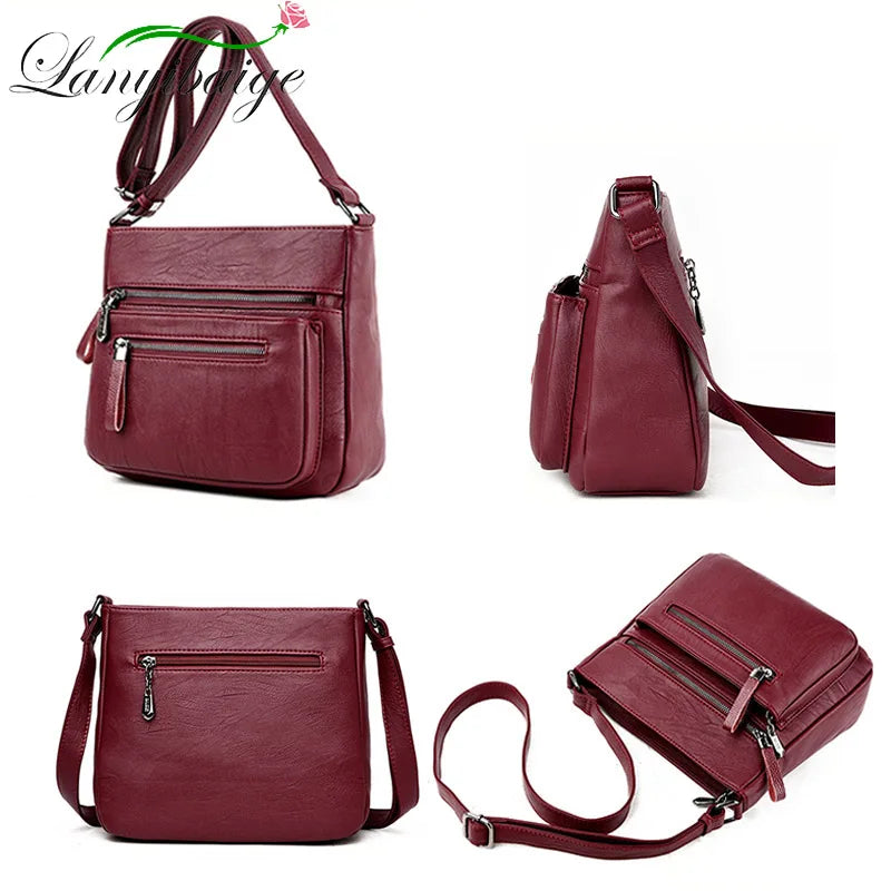 High Leather Women Handbag Multi-pocket Shoulder Bag