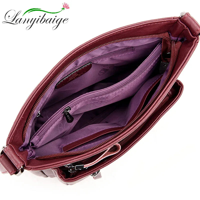 High Leather Women Handbag Multi-pocket Shoulder Bag