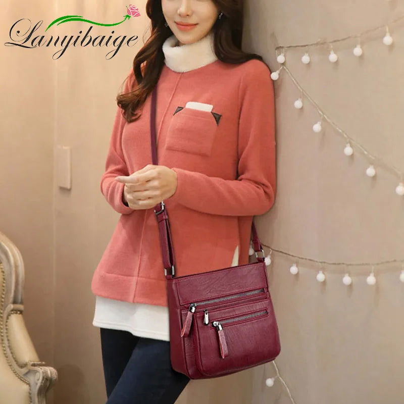 High Leather Women Handbag Multi-pocket Shoulder Bag