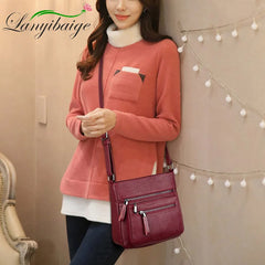 High Leather Women Handbag Multi-pocket Shoulder Bag