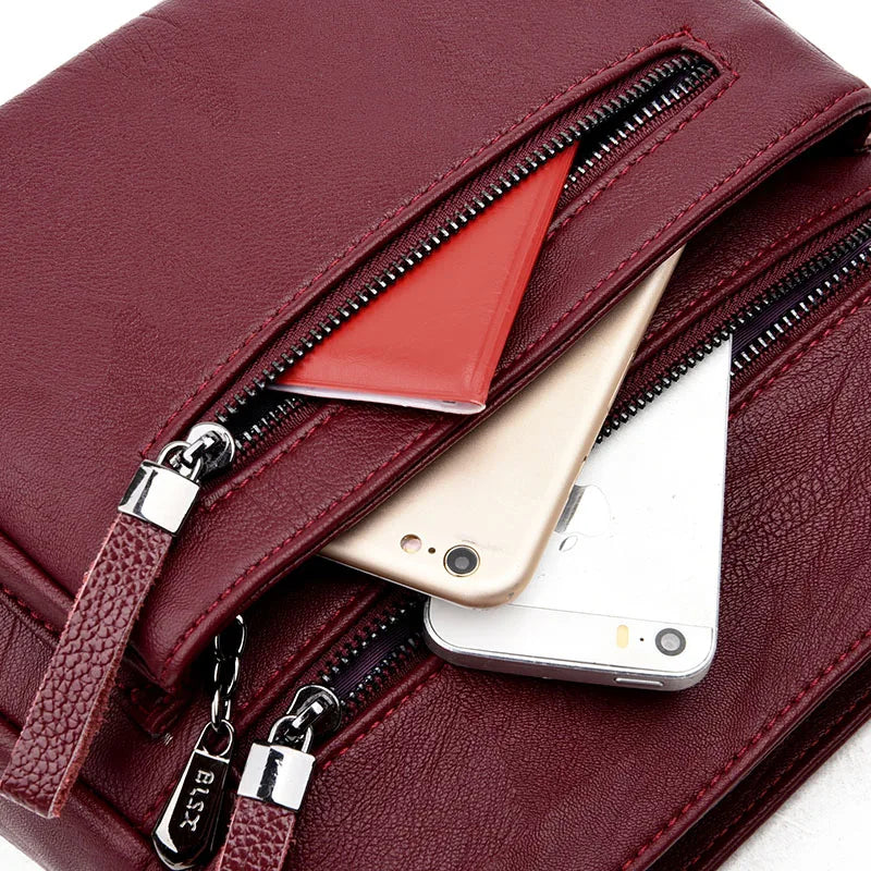 High Leather Women Handbag Multi-pocket Shoulder Bag