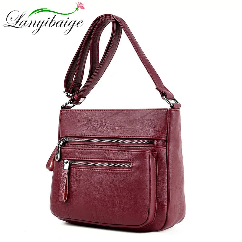 High Leather Women Handbag Multi-pocket Shoulder Bag