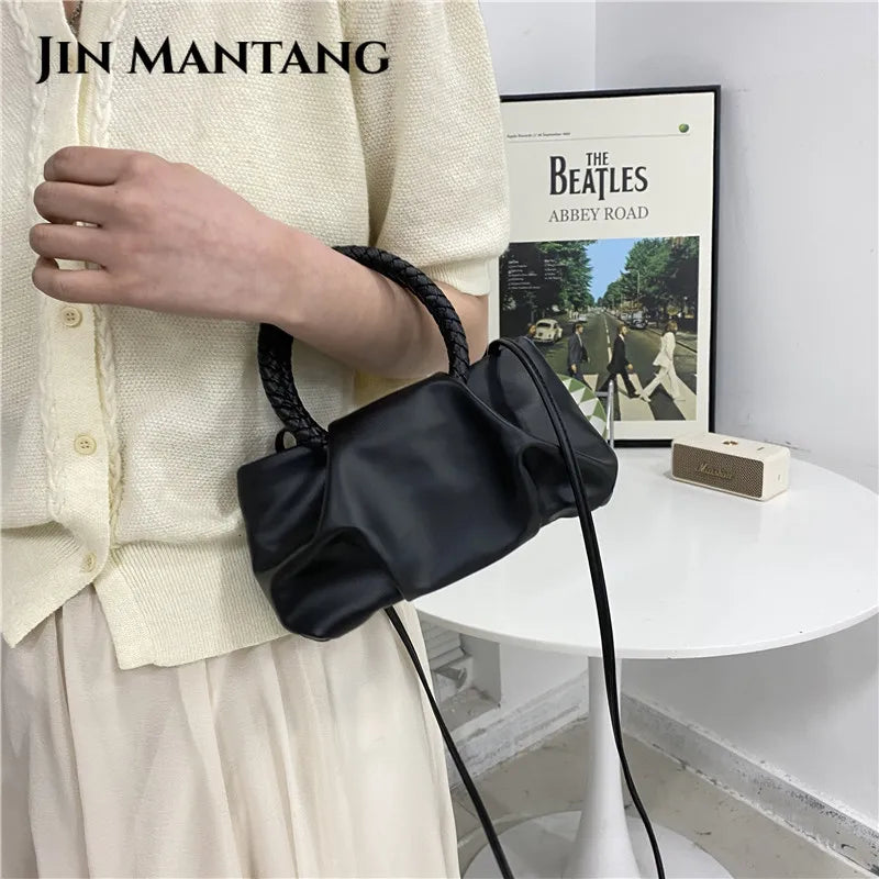Women's Pleated Tote Crossbody Messenger Bag Soft PU Leather Shoulder Bag