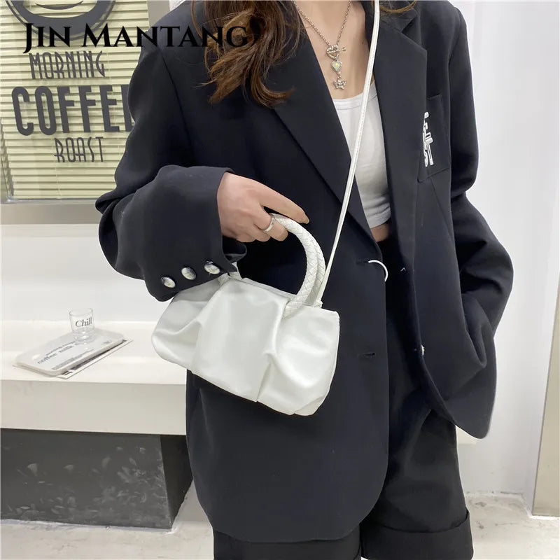 Women's Pleated Tote Crossbody Messenger Bag Soft PU Leather Shoulder Bag