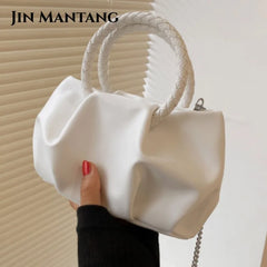 Women's Pleated Tote Crossbody Messenger Bag Soft PU Leather Shoulder Bag