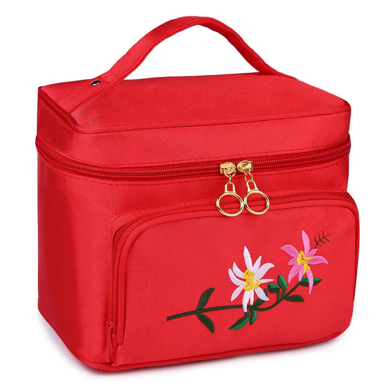 Women's Embroidery Cosmetic Bag Travel Organizer Toiletry Makeup Vanity Pouch