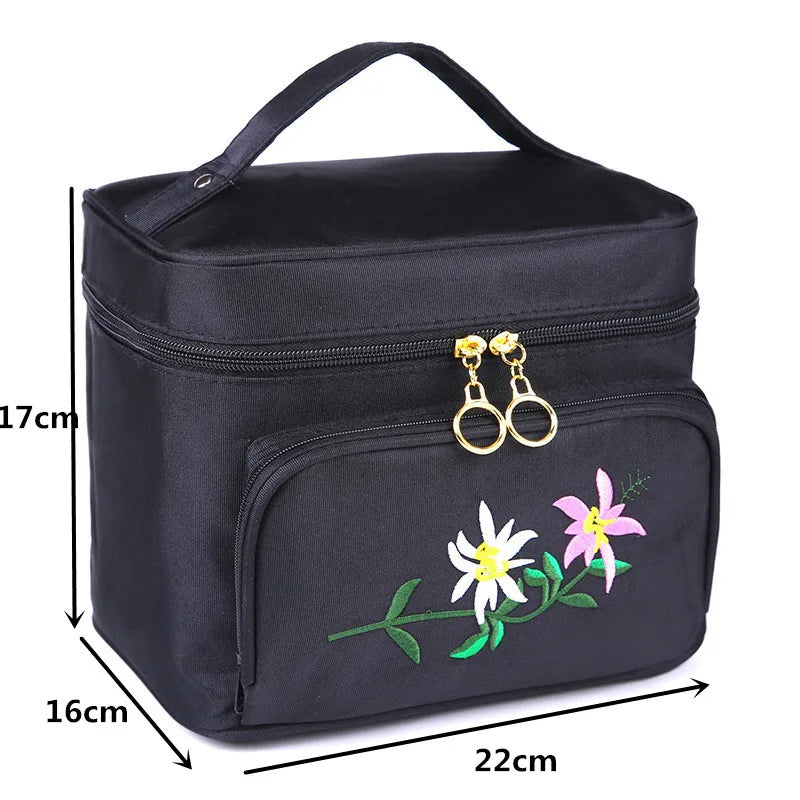 Women's Embroidery Cosmetic Bag Travel Organizer Toiletry Makeup Vanity Pouch