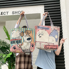 Women's Cartoon Embroidery Canvas Handbag Large Capacity Shopping Bag