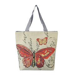 Women's Cartoon Embroidery Canvas Handbag Large Capacity Shopping Bag