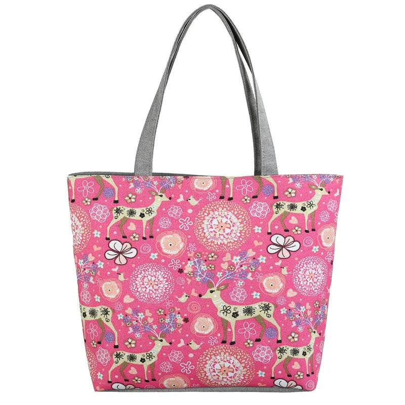 Ethnic Style Printed Canvas Handbag Women Casual Tote Large Capacity