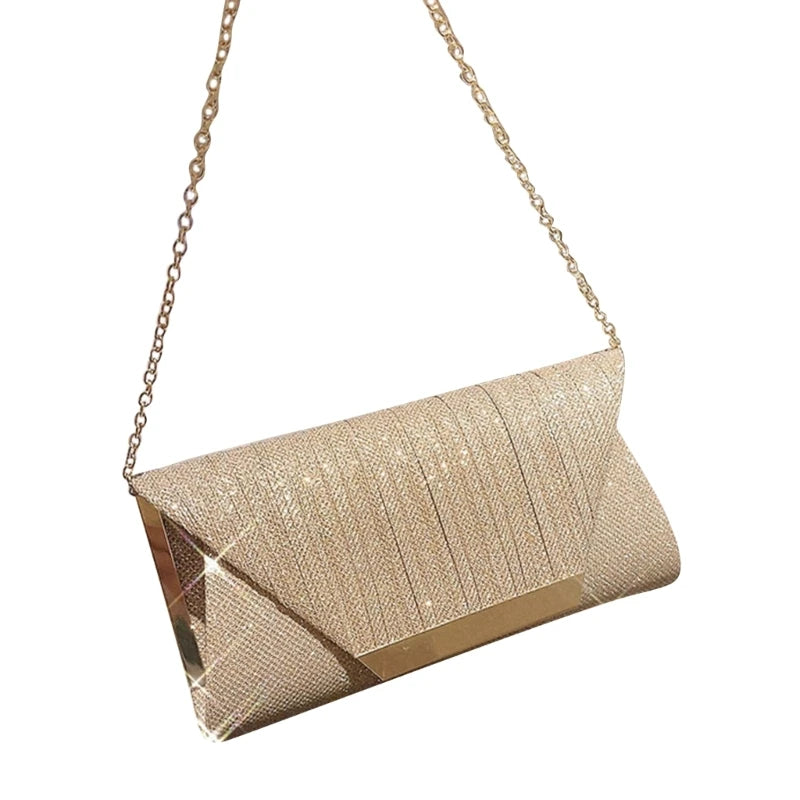 Women's Glitter Evening Bag Clutch with Chain for Banquet G5AE