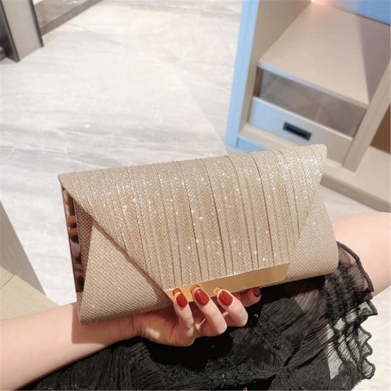 Women's Glitter Evening Bag Clutch with Chain for Banquet G5AE