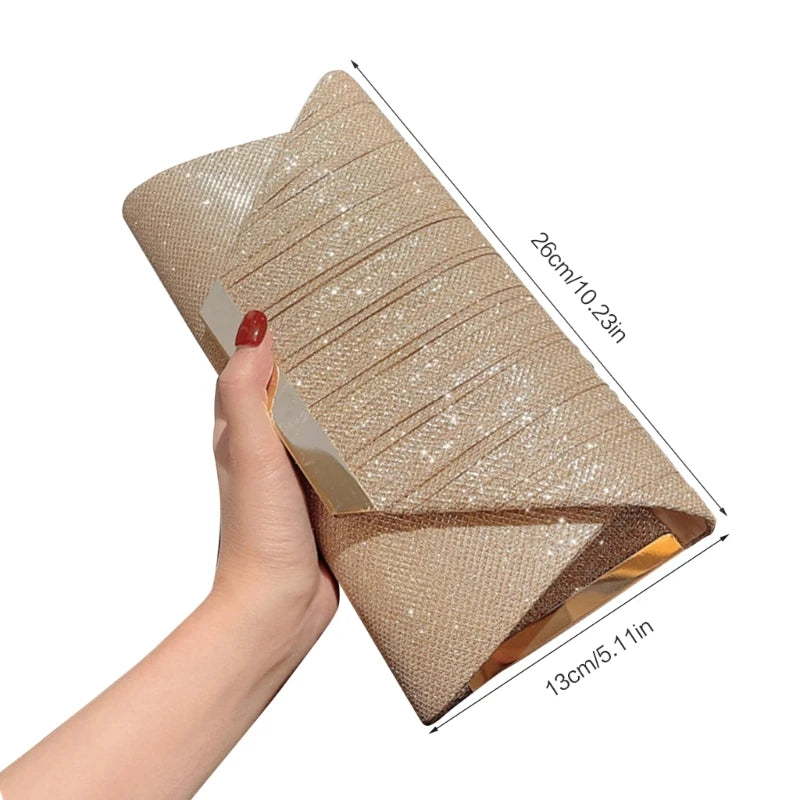 Women's Glitter Evening Bag Clutch with Chain for Banquet G5AE