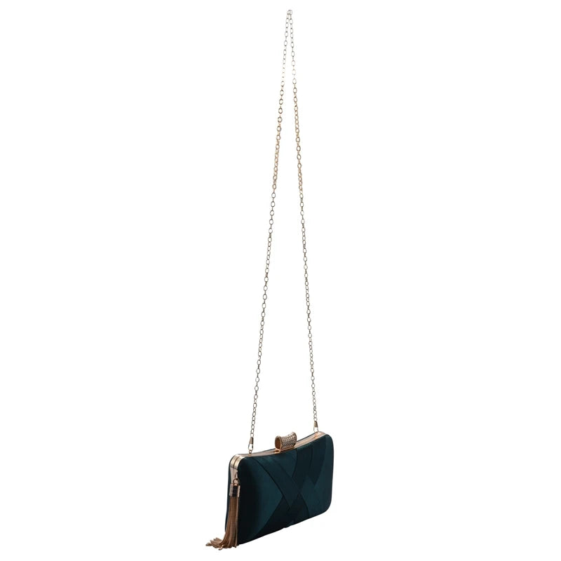 Women's Evening Clutch Bags Silk Satin Party Handbag Dark Green
