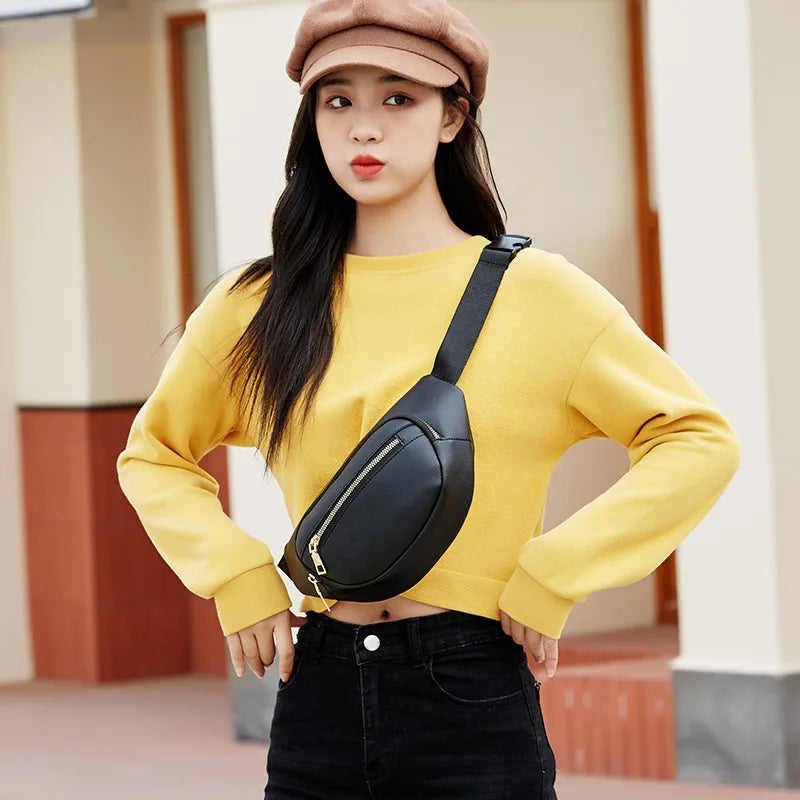 Women's PU Leather Fanny Pack Travel Waist Bag
