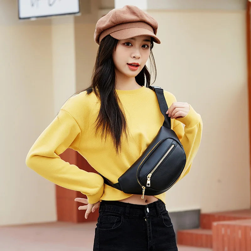 Women's PU Leather Fanny Pack Travel Waist Bag