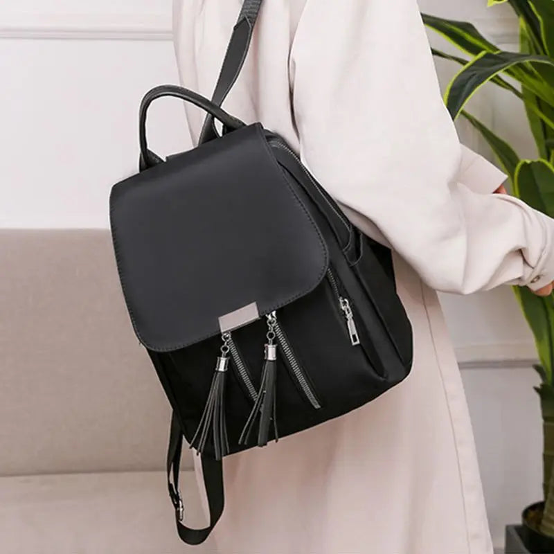 Women's Nylon Backpack Tassel Anti-theft Daypack