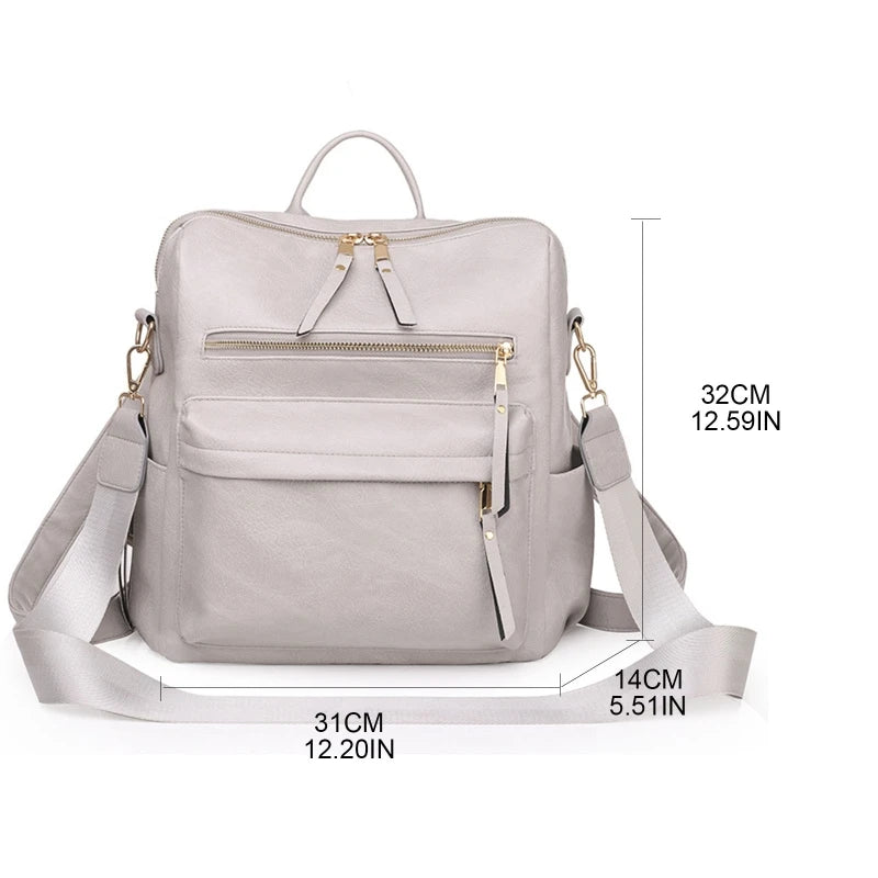 Women's Convertible Backpack Purse Satchel Handbag PU Leather Travel Bag