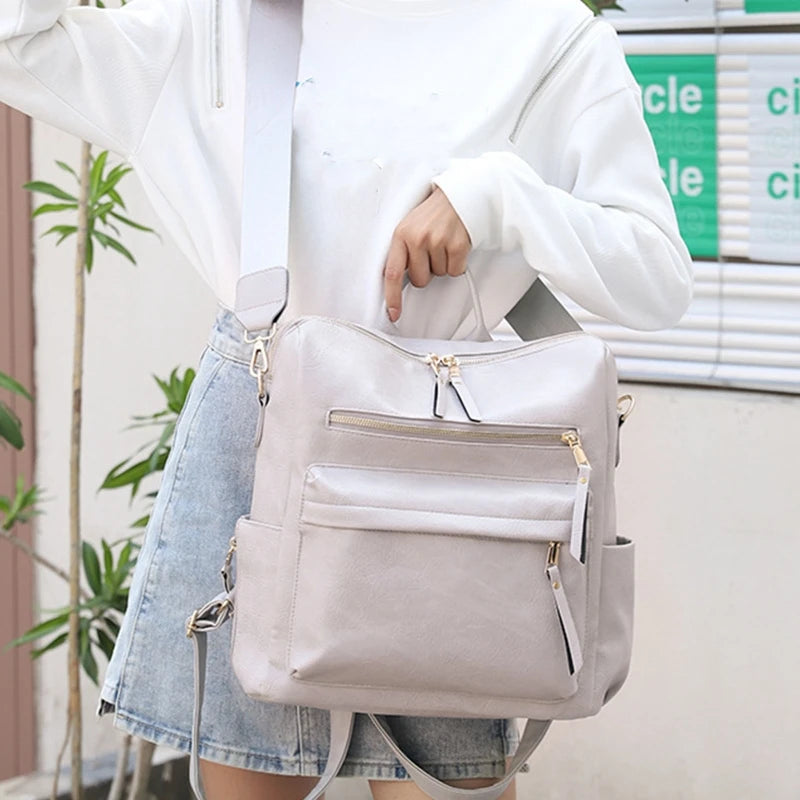Women's Convertible Backpack Purse Satchel Handbag PU Leather Travel Bag