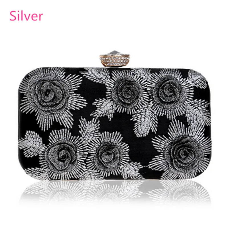 Vintage Embroidery Flower Rose Rhinestones Purse Party Wedding Ladies Bag