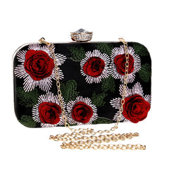 Vintage Embroidery Flower Rose Rhinestones Purse Party Wedding Ladies Bag