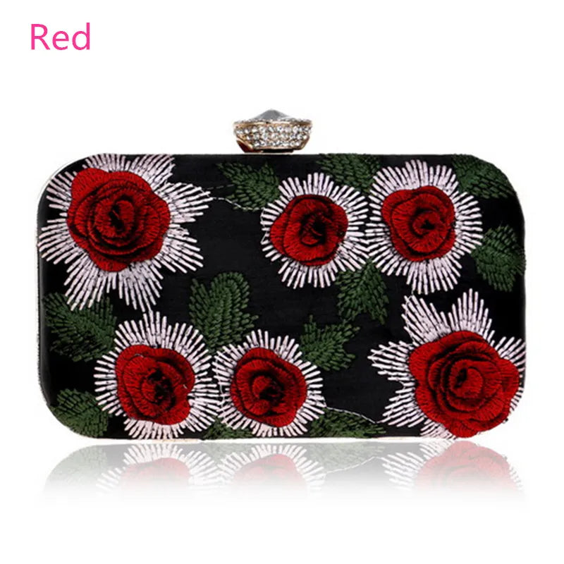 Vintage Embroidery Flower Rose Rhinestones Purse Party Wedding Ladies Bag