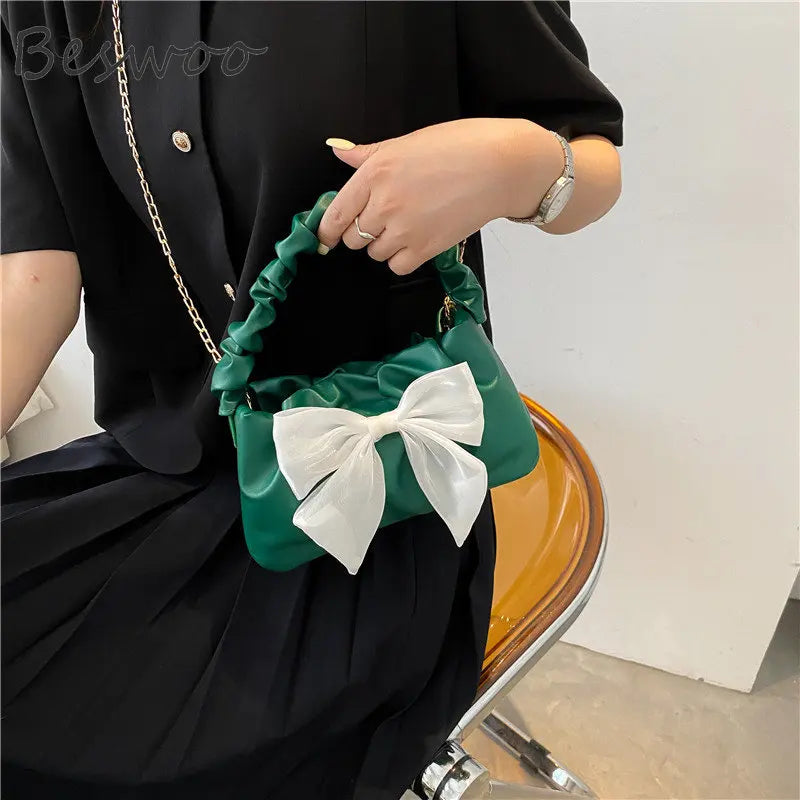 Spring Bow Folds Armpit Handbag Purse Casual Shoulder Bag
