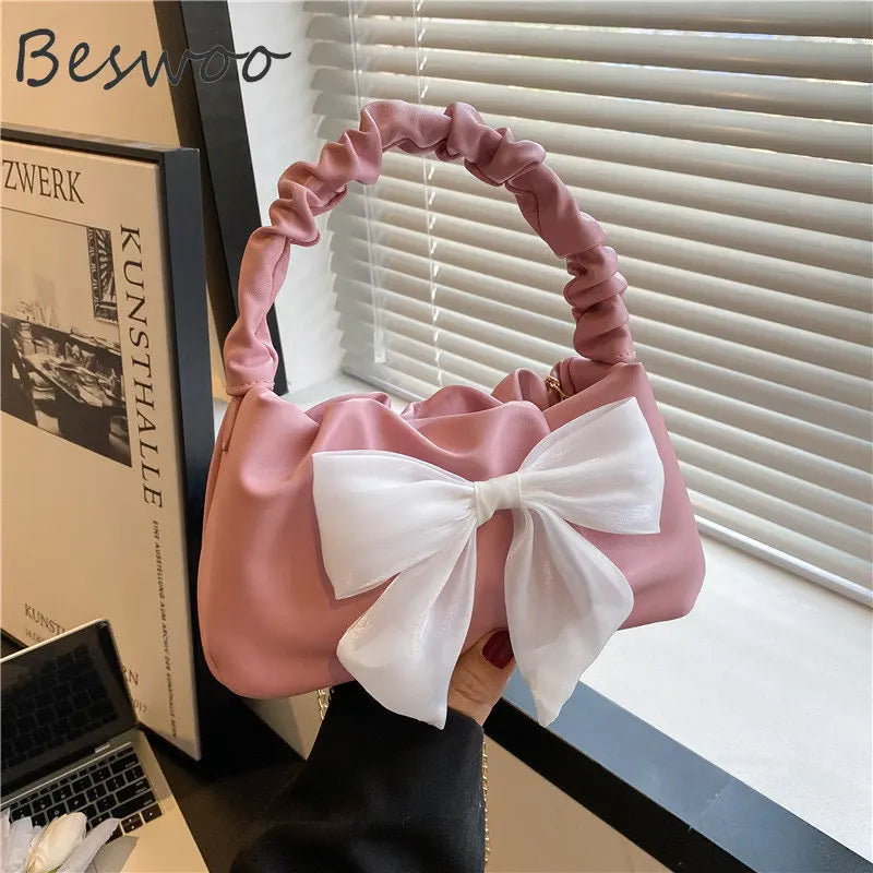 Spring Bow Folds Armpit Handbag Purse Casual Shoulder Bag