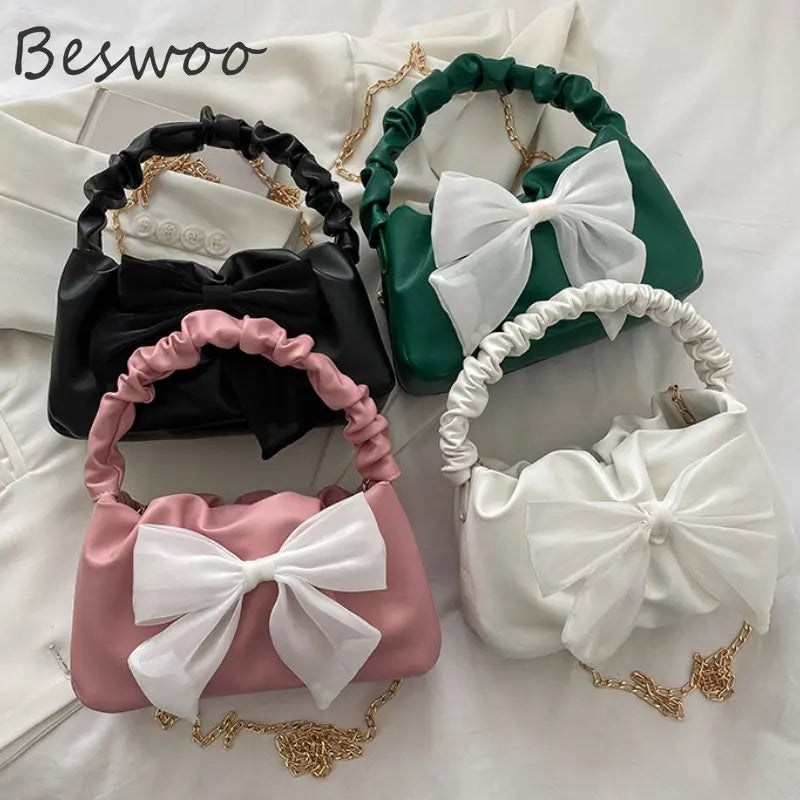 Spring Bow Folds Armpit Handbag Purse Casual Shoulder Bag