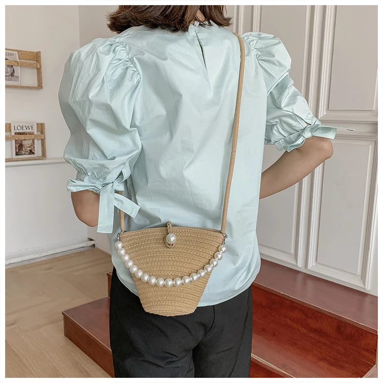 Women's Straw Beach Bag Crossbody Shoulder Bucket Bag