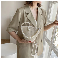 Women's Straw Beach Bag Crossbody Shoulder Bucket Bag